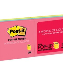 Post-it&reg; Pop-up Adhesive Note - 600 - 3" x 3" - Square - 100 Sheets per Pad - Unruled - Electric Blue, Limeade, Neon Orange, Neon Pink, Concord - Paper - Pop-up, Self-adhesive, Repositionable - 6 / Pack