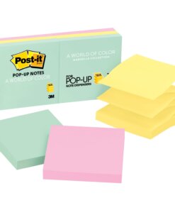 Post-it&reg; Dispenser Notes - 600 - 3" x 3" - Square - 100 Sheets per Pad - Unruled - Green, Pink, Yellow - Paper - Pop-up, Self-adhesive, Repositionable - 6 / Pack