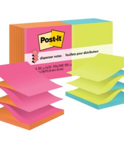 Post-it&reg; Dispenser Notes - 1200 - 3" x 3" - Square - 100 Sheets per Pad - Unruled - Power Pink, Vital Orange, Acid Lime, Aqua Splash - Paper - Refillable, Pop-up, Self-adhesive, Repositionable - 12 / Pack