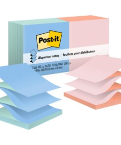 Post-it&reg; Dispenser Notes - Alternating Pastel Colors - 1200 - 3" x 3" - Square - 100 Sheets per Pad - Unruled - Fresh Mint, Canary Yellow, Pink Salt, Papaya Fizz - Paper - Refillable, Pop-up, Self-adhesive, Repositionable - 12 / Pack