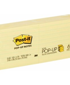 Post-it&reg; Dispenser Notes - 600 - 3" x 3" - Square - 100 Sheets per Pad - Ruled - Yellow - Paper - Pop-up, Fanfold, Refillable - 6 / Pack