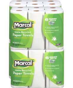 Marcal 100% Recycled, Giant Roll Paper Towels - 2 Ply - 140 Sheets/Roll - White - Perforated, Dye-free, Fragrance-free, Strong, Lint-free, Absorbent - 6 Per Pack - 4 / Carton