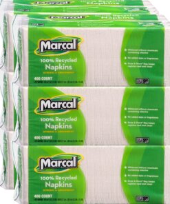 Marcal 100% Recycled Luncheon Napkins - 1 Ply - 12.50" x 11.40" - White - Paper - Hypoallergenic, Dye-free, Fragrance-free, Strong, Absorbent - For Food Service, Office Building, Lunch - 400 Per Pack - 6 / Carton