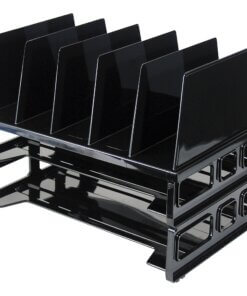 Officemate Sorter with Letter Trays - 5 Compartment(s) - 10.3" Height x 13.5" Width x 9.1" Depth - Desktop - Stackable - Black - 1 / Pack