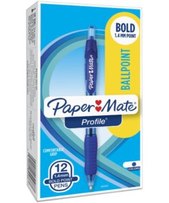 Paper Mate Retractable Profile Ballpoint Pens - Bold Pen Point - 1.4 mm Pen Point Size - Retractable - Blue Gel-based Ink - Blue Barrel - 1 Dozen