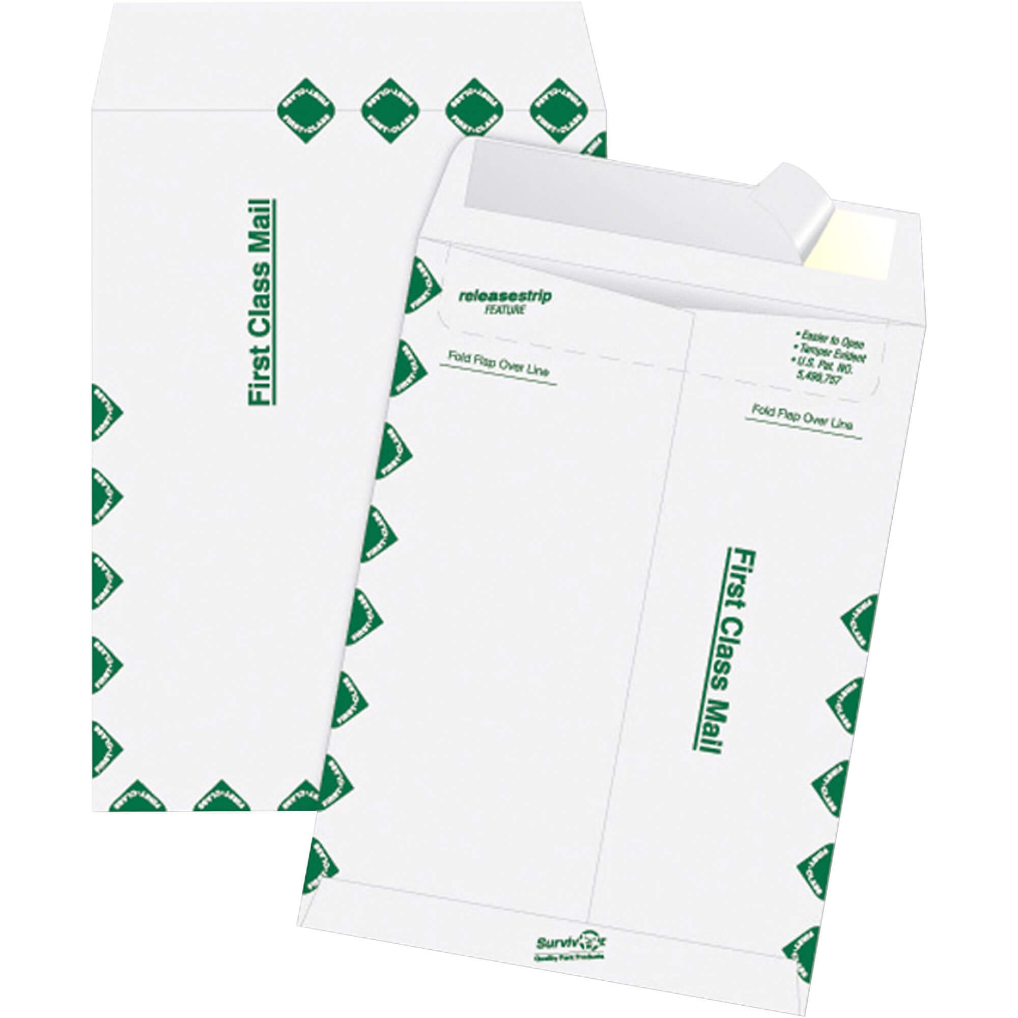 Quality Park Survivor Tyvek First Class Envelopes - First Class Mail - #15 1/2 - 12" Width x 15 1/2" Length - 14 lb - Peel & Seal - Tyvek - 100 / Box - White