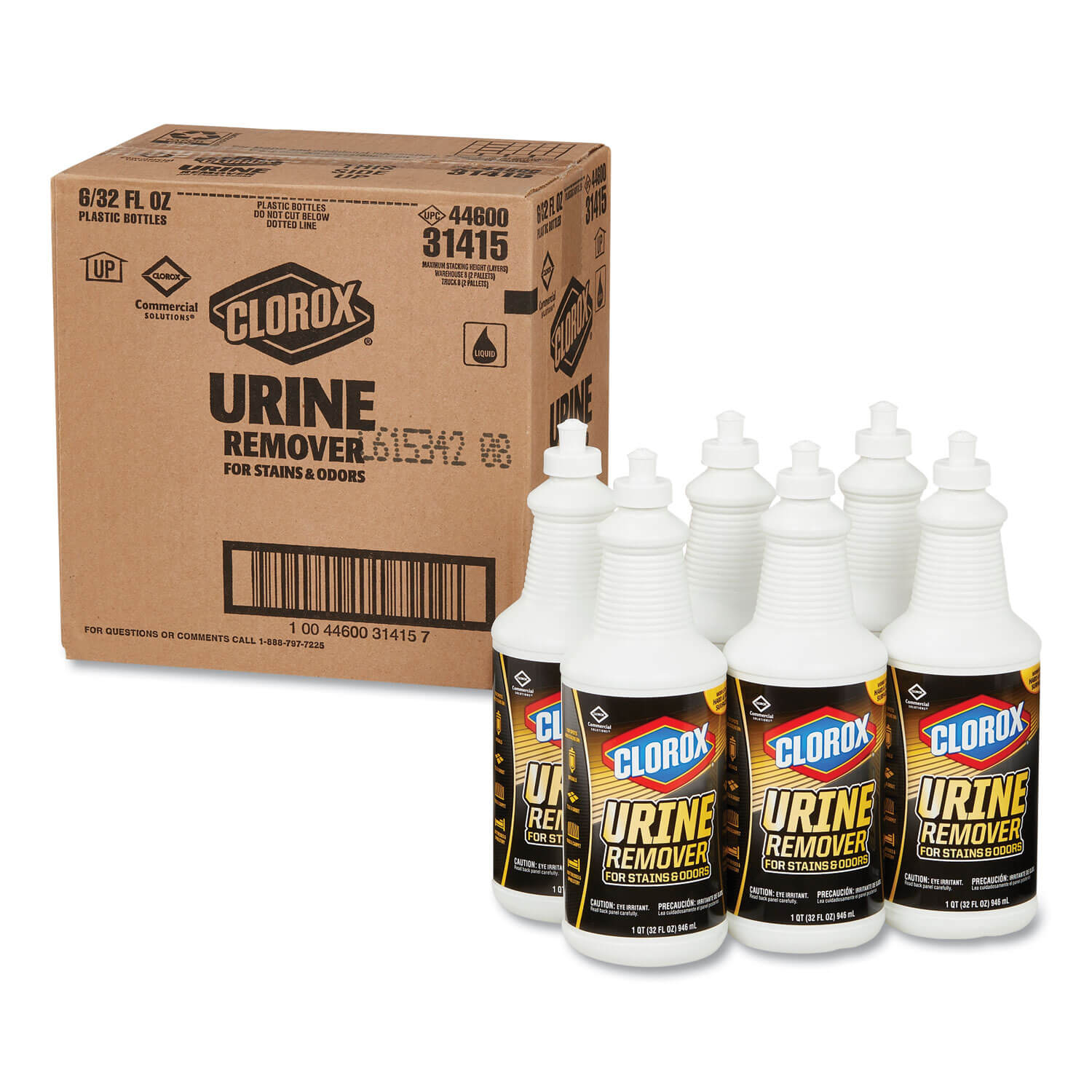 A box and 6 quart bottles of Clorox Urine remover