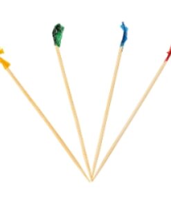 tooth picks with colored tops, yellow, green, blue and red