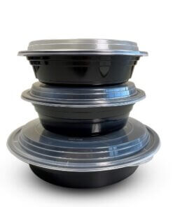 24 oz 7" Round Container Combo Black Base w/ Clear Lid