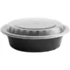 Container Round 6" Microwaveable 16oz black with clear lid