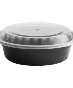 Container Round 6" Microwaveable 16oz black with clear lid