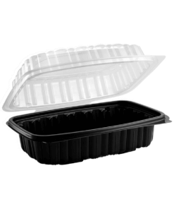 Container Hinged Microwavable Black/Clear 6x9x3