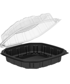 Container Hinged Microwavable Black/Clear 9x9x3