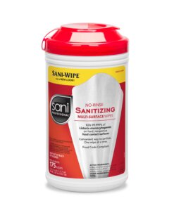 Canisters of sanitizing wipes
