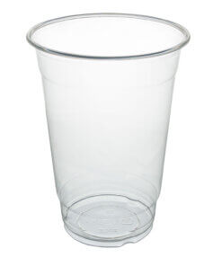 Clear plastic 20 ounce cup with a white background
