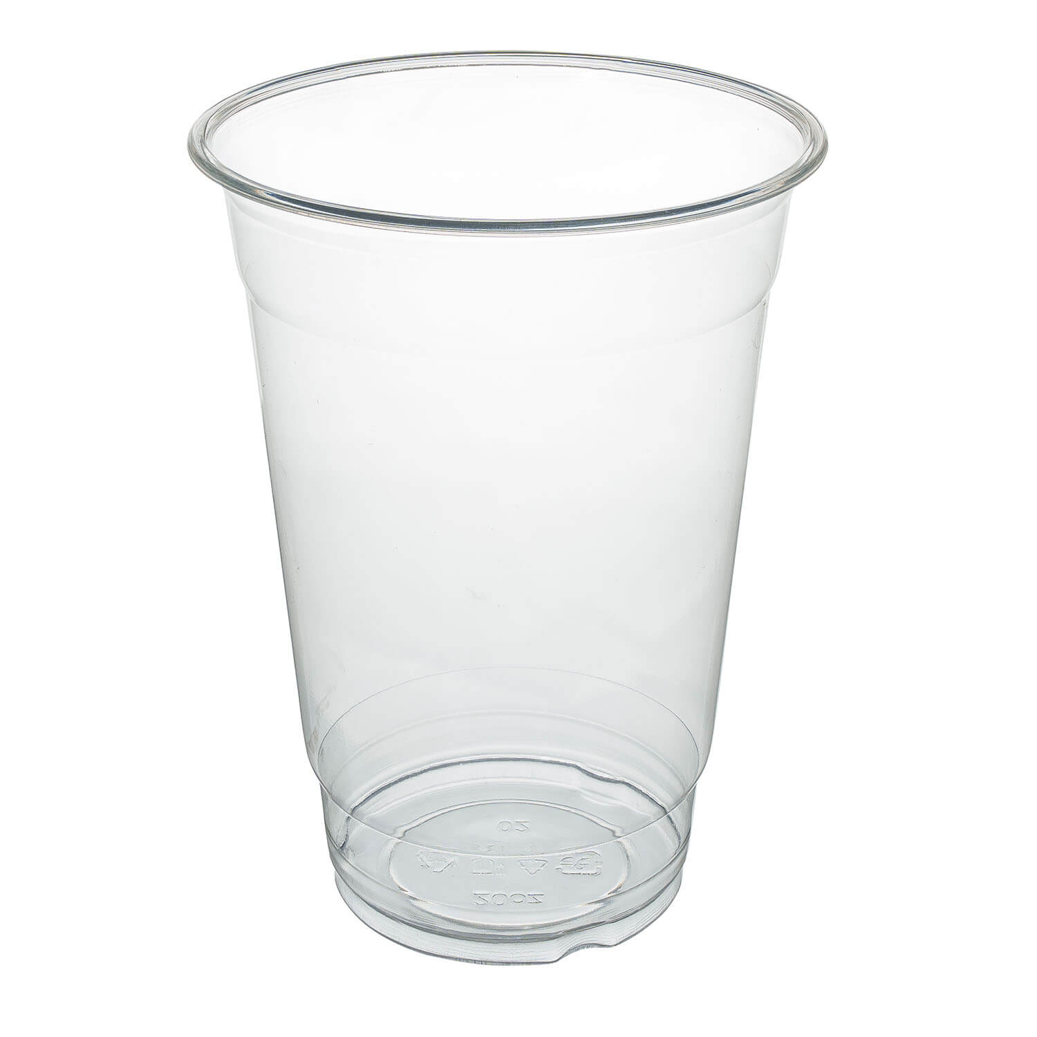 Clear plastic 20 ounce cup with a white background